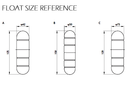 float ball size reference